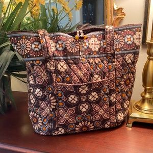 Vera Bradley Brown Floral Mandala Tote Bag
